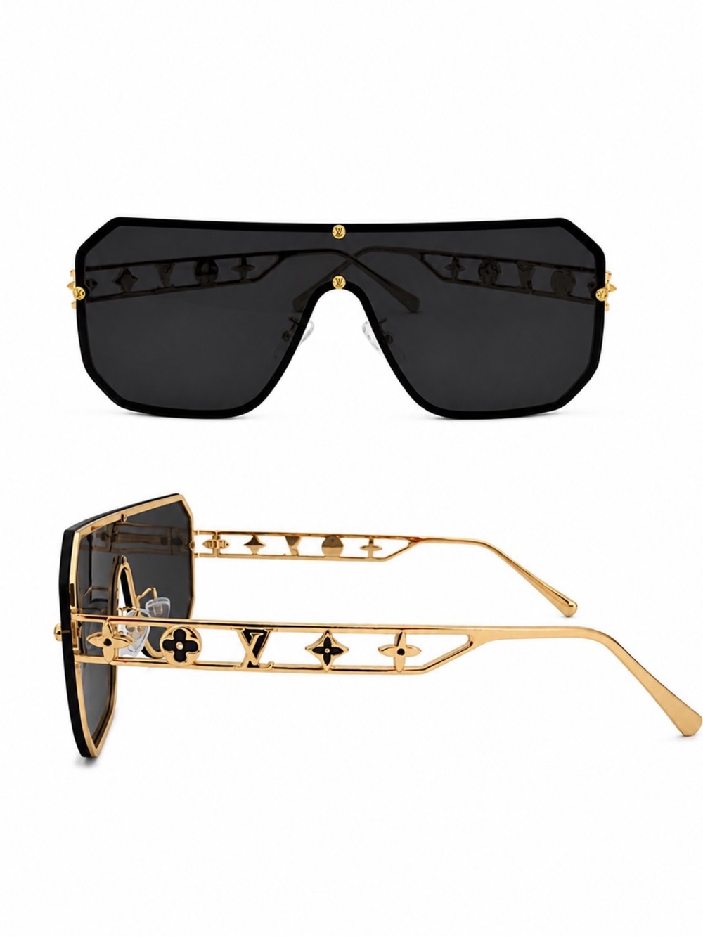 Louis Vuitton Black Shield Sunglasses with Gold Accents NEW IN BOX - Picture 3 of 6